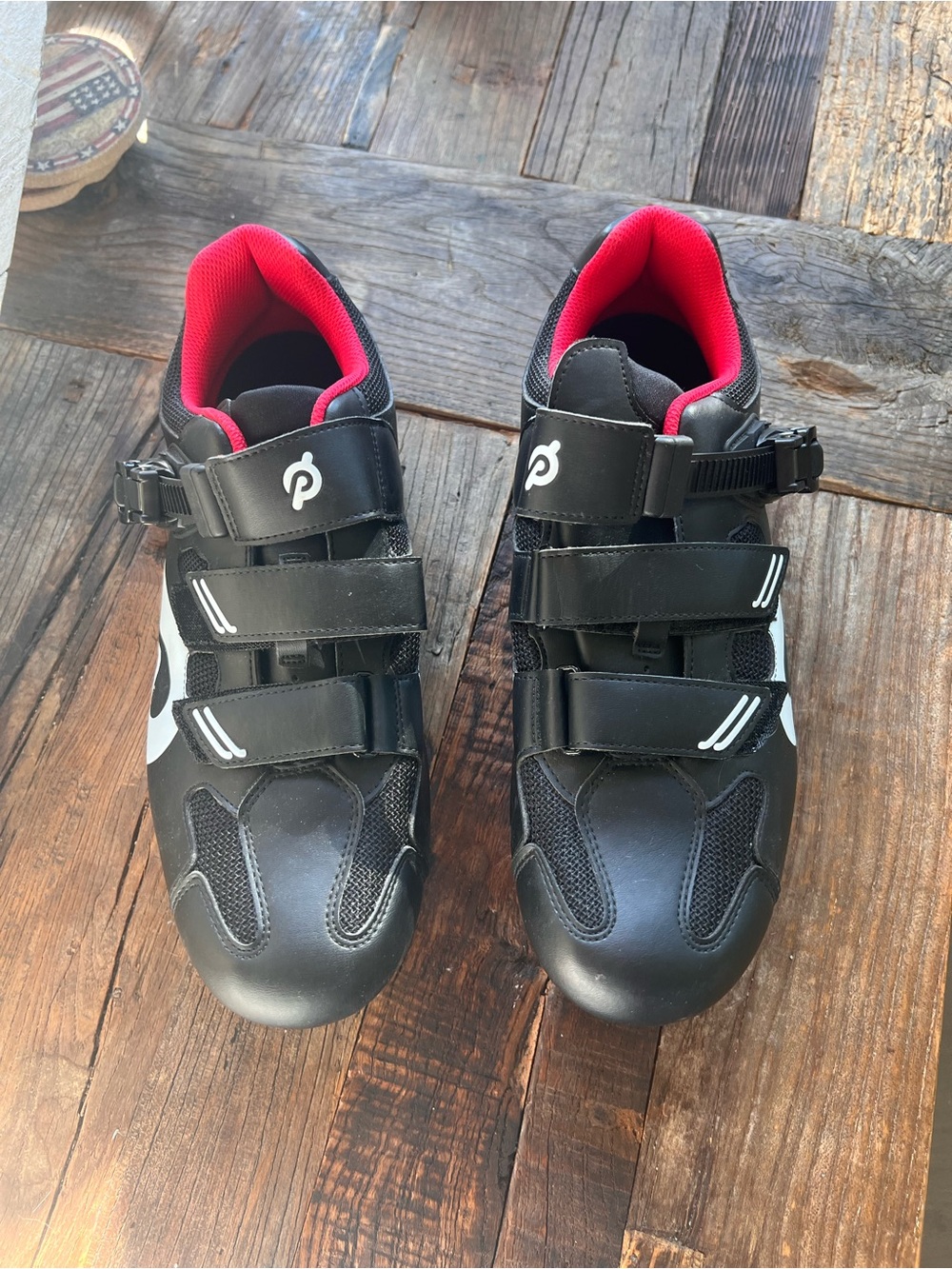 Peloton Black Cycling Shoes with White Logos Size 46